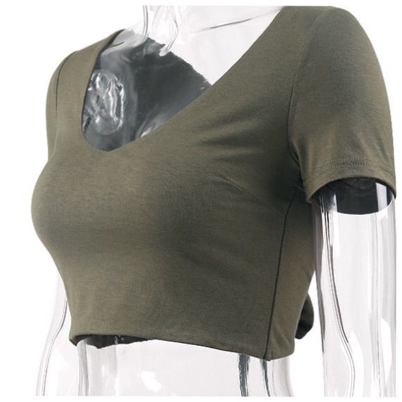 Green open back bow tie knotted v neck crop top - Picture 5 of 5